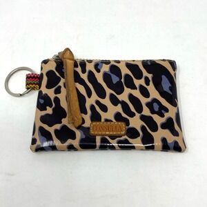 Consuela Blue Jag Pouch Unisex Leopard Print Vinyl Top Zip Key Ring Wallet